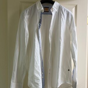 BOSS ORANGE White Men's Dress Shirt with Blue Stripe Trim